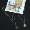 Fashion Necklaces Multi-Layer Crystal Maple Leaf Pendant Necklace Gold-Plated Dark Green Sugar Maple Leaf Pendant Chain Jewelry for Woman