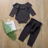 Tenues pour bébés filles, falbala, barboteuse triangulaire à manches longues et pantalons élastiques à nœuds, ensembles de 2 pièces, nouveaux vêtements d'automne pour tout-petits