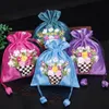 Mão fita bordado flor grande saco presente de natal festa de natal festa sacos acessórios embalagem saco de pano de cetim bolsa de jóias 10 pcs / lote