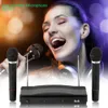 Freeshipping 75KHz Microphone System Professional Wireless Dual Handheld 2 x Mic Receiver Pop/ Shock Noise Protection Compression