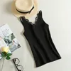 Moda Lato Nowy Hak Kwiat Koronki Solidne Szwy V-Neck Kobiet Dzianiny Krótki Sekcja Slim Outer Wear Koszula Trend Tank Tops11