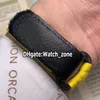 Versione PVD Cassa nera 116500LN Quadrante giallo con scarabocchi Orologio automatico da uomo Cinturino in pelle di nylon giallo Lunetta con diamanti arcobaleno Wa2054