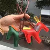 Design Keychains 16 Colors Fashion Horse Animal Keyrings Key Chains PU Leather Cartoon Tassel Bag Purse Charms Cute Key Rings Accessories