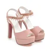 Plusstorlek 32 33 34 35 till 40 41 42 43 Kvinnor Designer Sandaler Slider Lavendel Rhinestone Platform Tjocka Högklackandaler