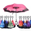 18 Stijl Gedrukte omgekeerde paraplu Dubbellaags met C Handvat Paraplu's Reverse Winddicht Vouwen Paraplu Sunny Rainy Umbrella BH1692 TQQ