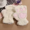 Kvinnor Flickor Lovely Winter Warm Fingerless Gloves Fluffy Bear Cat Plush Paw Claw Half Finger Handskar Mitten New GB1324