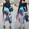 Cartoon Print Pleated Long Skirts Women High Waist A-Line Elastic Skirt For Ladies 2019 Summer Casual Female Bottoms