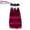 Burgundy Ombre buntar Straight Human Hair Brazilian Virgin 1B Red Colored Extensions 3pcs Deals Billiga Mjuka Två Ton Naturliga Hårväv