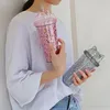 Cat Ear Flashing Double Layer Cup Cute Cartoon Creative Plastic Cups Tumbler Sequin Juice Wine Bottle With Straw Gift Cup 3 Colors BH2242 CY