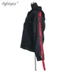 New Hooded Denim Jacket Trendy Style Stitching Zipper Hit Color Letters Weaving Bands Loose Couple Jeans Jacket Removable Cap