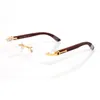 Wholesale-2019男性リムレスメガネ木製バッファローホーンメガネ眼鏡フレームファッションサングラスフレーム木製レッグカービングブランド