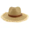 Cappello da Jazz in paglia di carta con tesa larga in pelliccia estiva Unisex da donna Cappello con visiera parasole per esterni Cappello con fibbia per cintura Decor Cappello da cowboy da spiaggia Panama