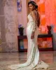 2020 ASO EBI Arabski Luksusowy Koronki Zroszony Suknie Wieczorowe Sheer Neck Syrenki Prom Dresses Długie Rękawy Formalne Party Druga Reception Suknie