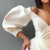 Elegant Solid Evening Prom Gowns Party Dresses for Women Sexy V Neck Puff Sleeve Dresses Black White Off Shoulder High Split Maxi 2844