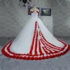 Wspaniały Biały I Czerwony Ręcznie Made Flowers Suknie Ślubne Suknie Balowe 2020 Zimny ​​gorset Ramię Powrót Afryki Suknia Ślubna Plus Size Bridal