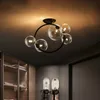 Candelabro LED negro Simple para techo, bola de cristal transparente, luces colgantes redondas nórdicas modernas para dormitorio, pasillo, balcón, hogar