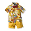 Pojke kläder sätter barn baby pojkar designer kläder kostym sommar blommig slipsskjorta + shorts 2pcs outfits barn outfits för 2-6y