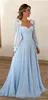 Sweetheart Långärmade A-Line Sky Blue Prom Klänning med Blommor Appliques Ladies Evening Party Gowns Custom Made