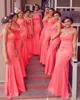 2022 Coral Bridesmaids Dresses Trumpet With Shawl Strapless Plus Size Prom Dress Evening Long Formal Wedding Guest Dress Maid Of Honor Gowns