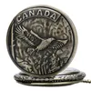Montre de poche à Quartz rétro en Bronze, Design de boîtier d'aigle du Canada, montres Fob avec chaîne de collier pour hommes et garçons