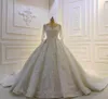 Blygsam långärmad bollklänning bröllopsklänningar Brudklänningar Sheer Jewel Neck Lace Appliqued Sequins Plus Size Robe de Marie Custom Made