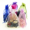 Bijoux en gros Sacs MIXTE Organza Bijoux De Noce Cadeau De Noël Sacs Violet Bleu Rose Jaune Noir Avec Cordon 9 * 12 cm