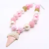 Collier de perles épaisses pour bébés filles, avec grand pendentif de crème glacée rose, collier bubblegum à la mode pour enfants, bijoux cadeau d'anniversaire