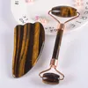 Face Roller and Gua Sha Set Anti-Aging Facial Roller Natural Tiger Eye Jade Guasha Beauty Massager Tool Reduce Wrinkles and Relax Body Muscles