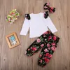 2018 Fashion Girls Ubrania Zestawy dziewcząt Opaska na głowę + kwiatowe spodnie + Froal Shorts Rękaw 3piece Summer Floral Outfit Ubrania dla dzieci