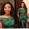Нигерия Стиль Кружева Peplumn Вечерние платья Турция 3D Аппликации Флора бисером Изумрудно-зеленый Вечерние платья для выпускного вечера
