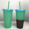 24oz Farbwechselbecher PP-Material Temperaturfühlbecher Skinny Tumblers Kaffeetasse Becher Wasserflaschen mit Strohhalmen ZZA845