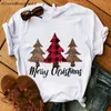 Natale donne t-shirt plaid Leopad albero di pino stampa divertente bianco maglietta a maniche corte donne Harajuku vestiti di Natale Top V191028