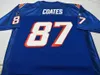 희귀 커스텀 블루 화이트 #87 Ben Coates Game Worn Retro Jersey 1990 팀 대학 저지 S-4XL 또는 사용자 정의 이름 또는 번호 저지