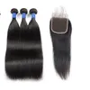 Ishow Silky Straight Peruvian 10A Bundles de cheveux humains brésiliens avec fermeture à lacet 3Bundles 8-28 pouces Extensions de cheveux Trame pour femmes filles Tous âges Couleur naturelle