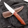 Ny överlevnad Staight Hunting Knife 7Cr17Mov Satin Drop Point Blade Full Tang Wood Handle Fixed Blade Knives With Leather Mante