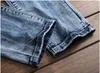 Newsosoo, pantalones vaqueros bordados rasgados para hombre, pantalones vaqueros ajustados con bordado de dragón para motorista, ropa de calle, pantalones vaqueros lavados para hombre