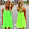 Sexiga Casual Stropless Dresses Kvinnor Sommar Röd Grön Spaghetti Ärmlös Kväll Party Beach Klänning Kort Mini Loose Boho Dress