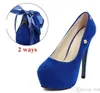 Royal Blue Noble Sexy Club Party Wedding 2 Ways Platform High Heels Strappy Shoes 3 Colors Size 34