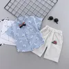 2019 trend style summer cotton Collar shirt printing tie pattern with short sleeve shirt and shorts two pieces for boys and girls