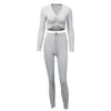 Women 'S Two Piece Sets V -Neck Long Sleeve Sexy Crop Tops Pants Autumn Feminine Matching Sets Streetwear Tracksuits Size S-L