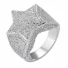 Herren-Hip-Hop-Sternringe, 18 Karat echtes Gold plattiert, Bling-Kubikzirkon-Diamant-Fingerring, Schmuck, Geschenk255a