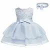 Witte doopjurken voor babymeisjes Maandenoude babymeisjeskleding Prinses holle kant organza eerste verjaardagsjurk met hoofdb4116595