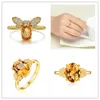 Großhandel 10 stücke vergoldet lenkbare fingerring honeybee natürliche gelbe zitrine kristall für elegante frauen schmuck