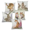 Baby Animal Party Fox Hedgehog Bee Pug Dog Rabbit Cushion Cover Hand Målning Djur Kasta kuddehölje Linne Pillow Case 111