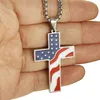 American Flag Necklace Stainless Steel Cross Pendant Necklaces Patriotic Jewelry Religious USA Gold Silver Heavy Chain226F