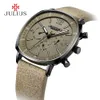 JULIUS véritable chronographe montre d'affaires pour hommes 3 cadrans bracelet en cuir cadran carré montre-bracelet à Quartz montre cadeau JAH-098224E