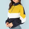 Kvinnor Splicing Multicolor Hoodies Fashion Trend Zipper Front Cut Sy Stand Neck Raglan Sweans Shirt Casual Patchwork Pullovers Tops