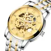 Chenxi Gold Dial Face Automatyczne mechaniczne mężczyzn zegarków Wodoodporna 001 Pasek ze stali nierdzewnej Zegarek Zegarek Męski Round Tourbillon Na rękę