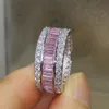 Wholesale- Wieck Luxury Jewelry Full Princess Cut Pink Sapphire 925 Sterling Silver Simulated Diamond Gemstones Wedding Band Ring Size 5-11