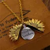 Vintage Sunflower Locket Hängsmycke Halsband Kvinnor Bohemian Gold Silver Round Engrave Letter Halsband Friendship Smycken Lover Gift